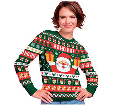 Grüner und roter Ho Ho Ho Weihnachtspullover für Damen