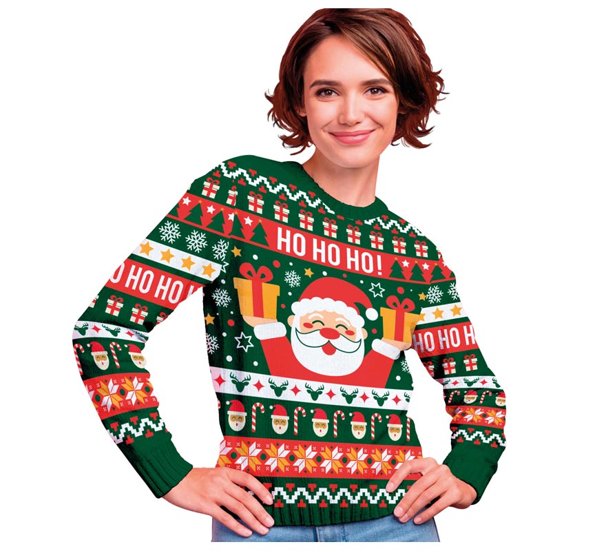 Translation missing: de.Jersey Navidad Ho Ho Ho verde y rojo para mujer