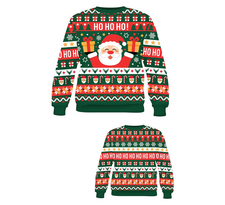 Translation missing: de.Jersey Navidad Ho Ho Ho verde y rojo para niños
