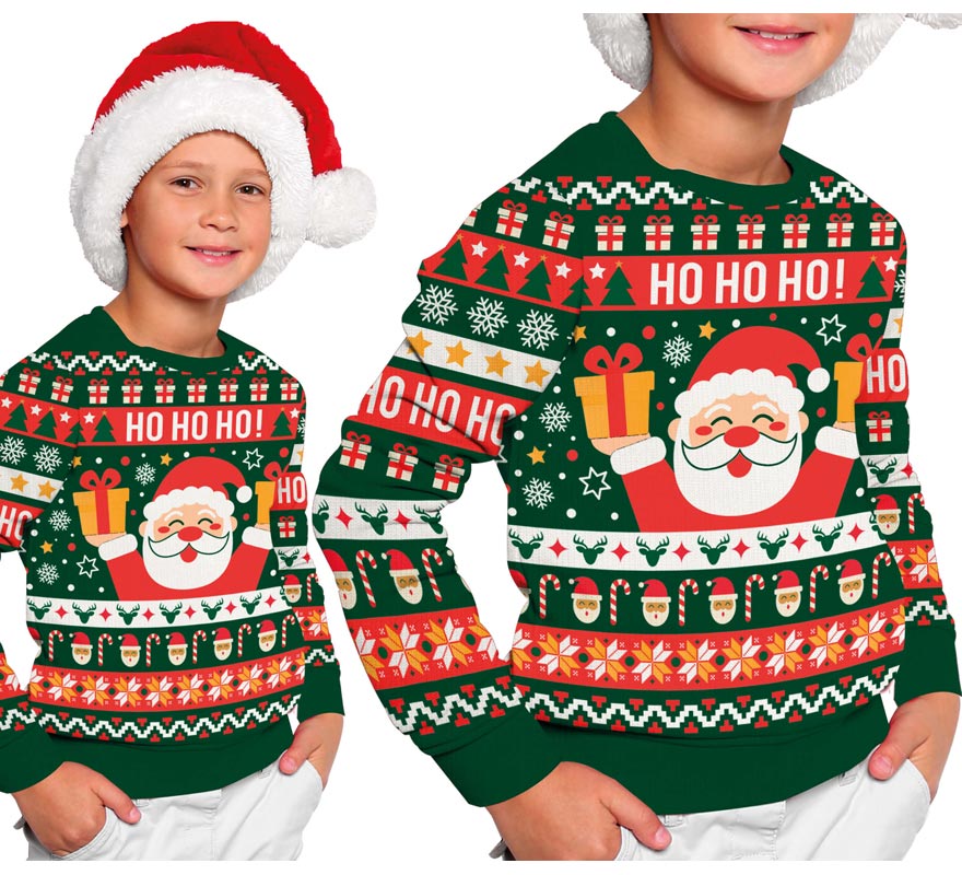 Translation missing: de.Jersey Navidad Ho Ho Ho verde y rojo para niños