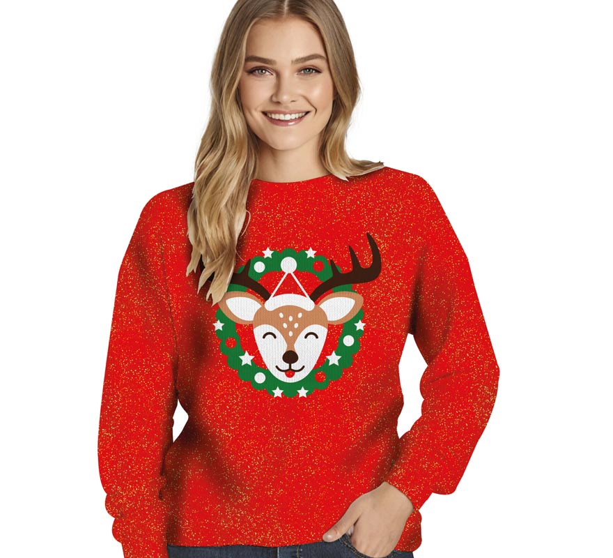 Jersey Navidad Reno con Purpurina para mujer