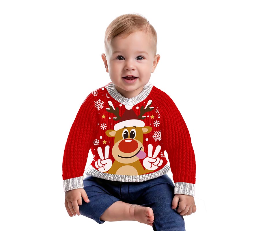 Translation missing: de.Jersey Navidad Reno Feliz rojo para bebé