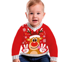 Roter Weihnachtspullover mit fröhlichem Rentier für Babys