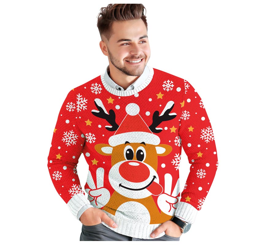 Translation missing: de.Jersey Navidad Reno Feliz rojo para hombre