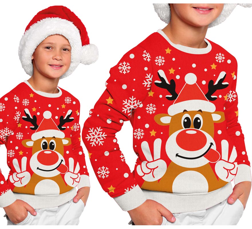 Translation missing: de.Jersey Navidad Reno Feliz rojo para niños