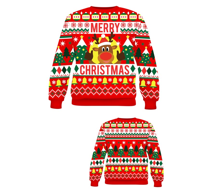 Translation missing: de.Jersey Navidad Reno Merry Christmas rojo para mujer