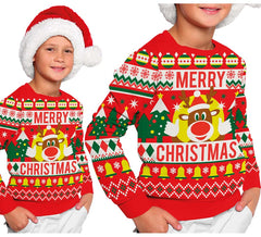 Roter Merry Christmas Rentier-Weihnachtspullover für Kinder