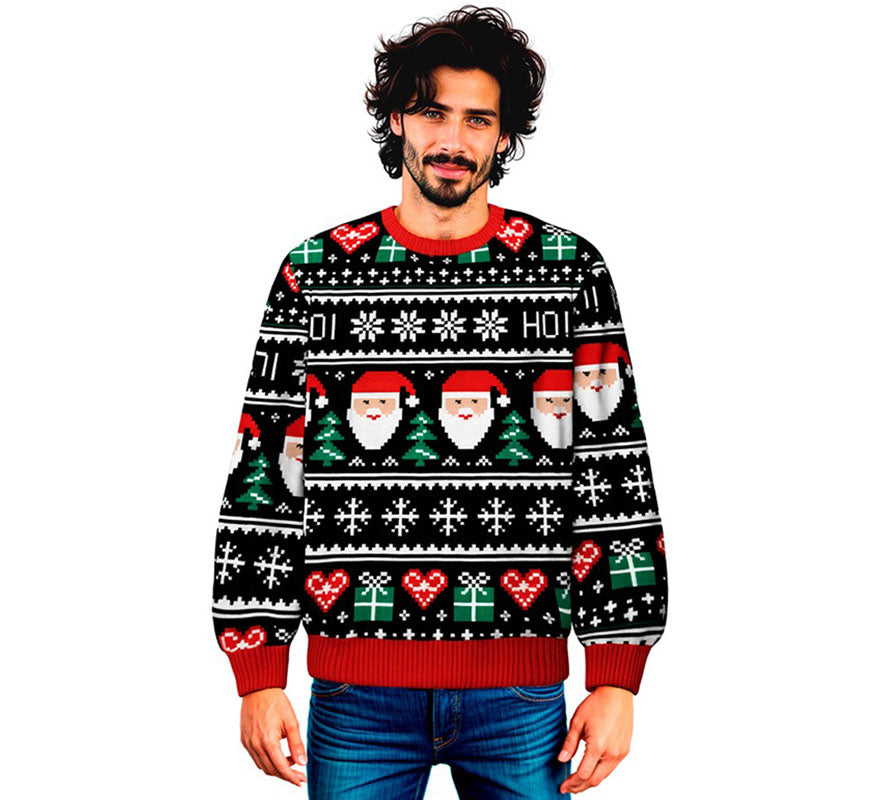 Translation missing: de.Jersey Navideño azul Papá Noel para adulto