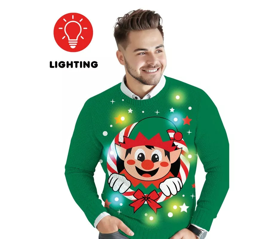 Translation missing: de.Jersey Navideño de Elfo con 12 Luces LED para hombre