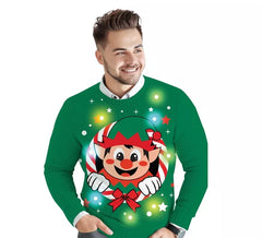 Elfen-Weihnachtspullover für Herren mit 12 LED-Lichtern