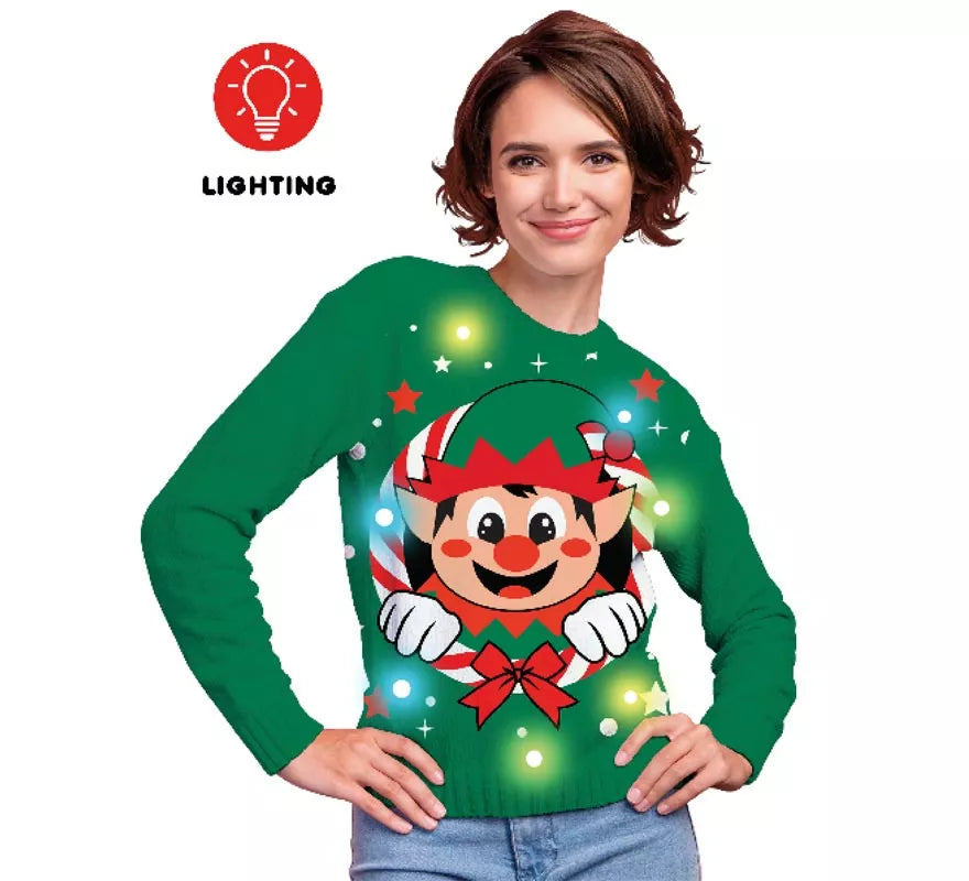 Translation missing: de.Jersey Navideño de Elfo con 12 Luces LED para mujer