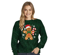 Glitzernder Lebkuchen-Weihnachtspullover für Damen