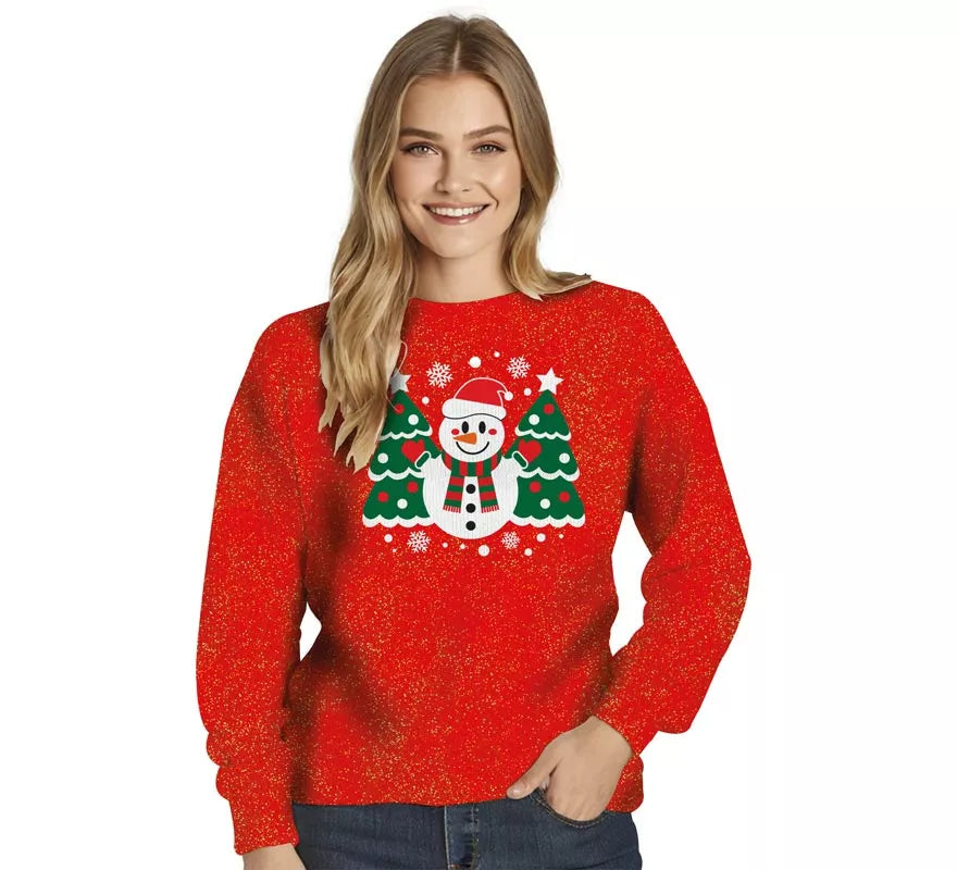 Translation missing: de.Jersey Navideño de Muñeco de Nieve con Purpurina para mujer