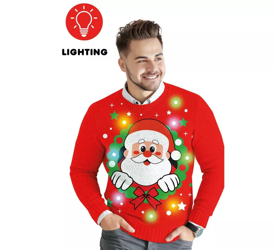 Jersey Navideño de Papá Noel con 12 Luces LED para hombre