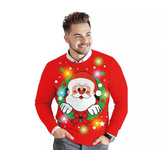 Herren-Weihnachtsmann-Weihnachtspullover mit 12 LED-Lichtern