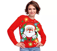 Weihnachtsmann-Weihnachtspullover mit 12 LED-Lichtern für Damen