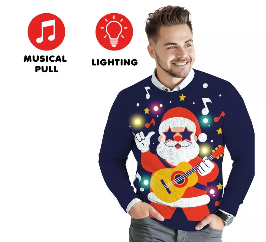 Translation missing: de.Jersey Navideño de Papá Noel Divertido con 12 Luces LED para hombre