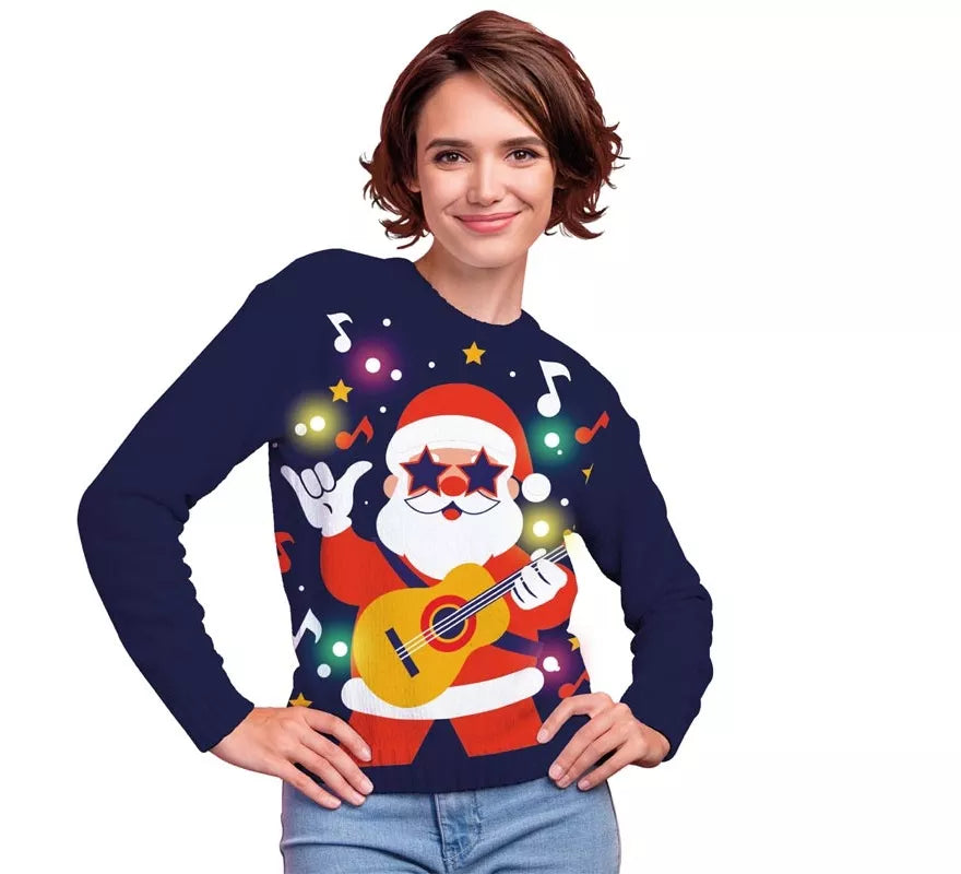 Translation missing: de.Jersey Navideño de Papá Noel Divertido con 12 Luces LED para mujer