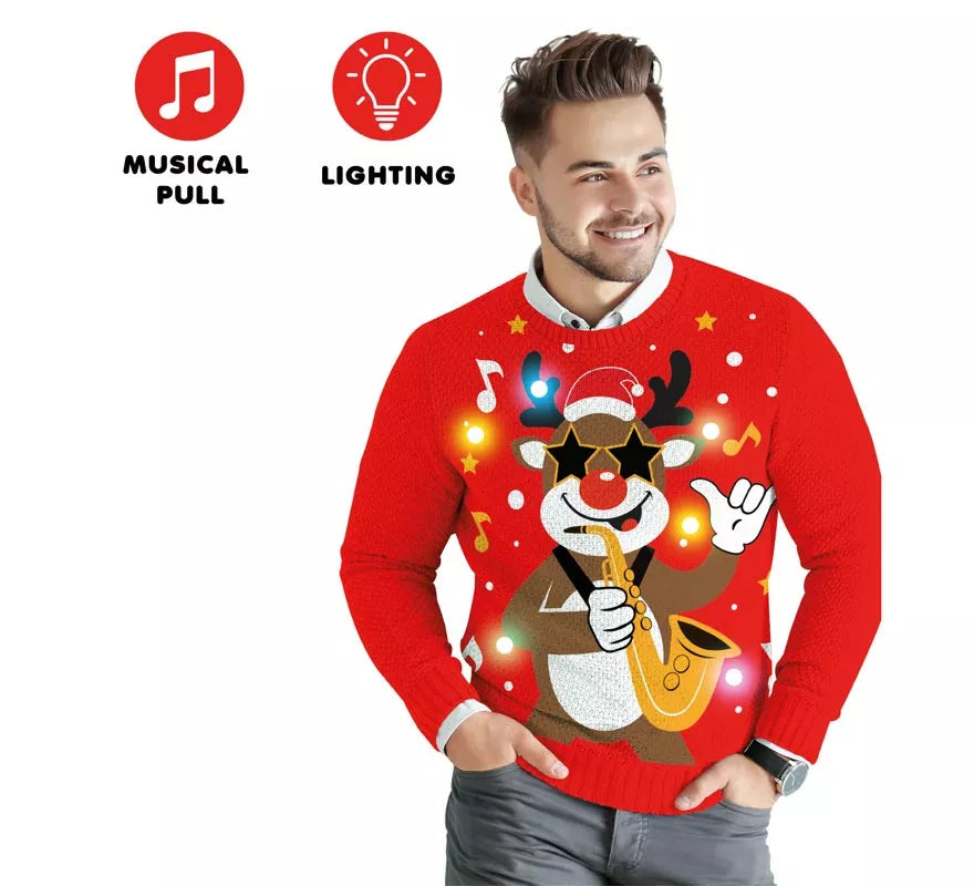 Translation missing: de.Jersey Navideño de Reno con 12 Luces LED para hombre
