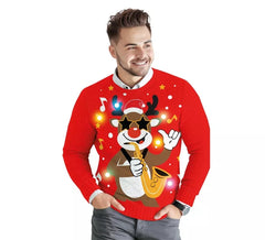 Rentier-Weihnachtspullover für Herren mit 12 LED-Lichtern
