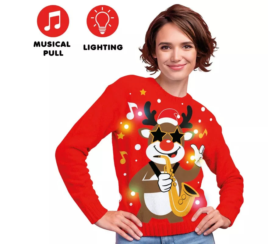 Translation missing: de.Jersey Navideño de Reno con 12 Luces LED para mujer