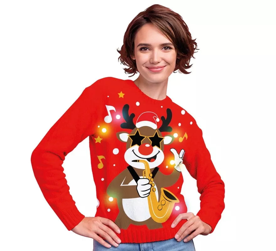 Translation missing: de.Jersey Navideño de Reno con 12 Luces LED para mujer