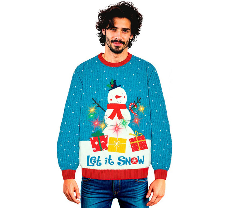 Translation missing: de.Jersey Navideño Muñeco de Nieve con Luces para adulto