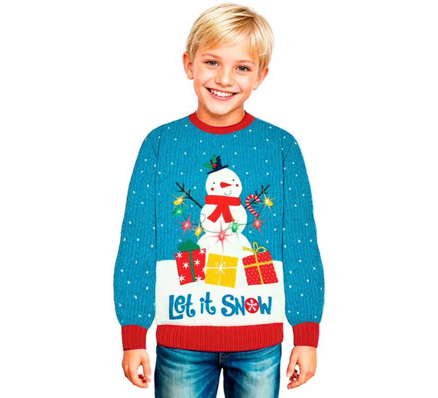 Translation missing: de.Jersey Navideño Muñeco de Nieve con Luces para niños