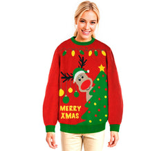 Weihnachtspullover mit Rentier-Motiv und Lichtern für Erwachsene