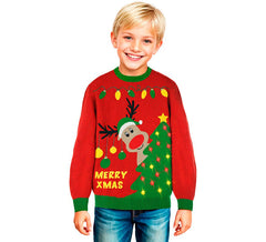 Weihnachtspullover mit Rentier und Lichtern für Kinder