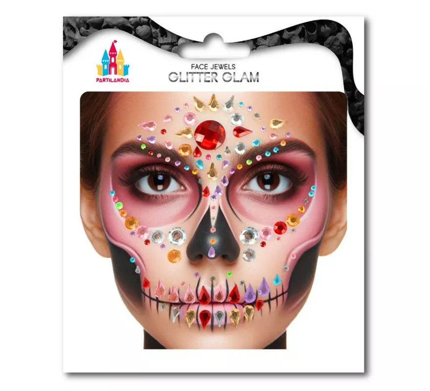 Translation missing: de.Joyas Faciales Calavera Fashion Gemas multicolor adulto