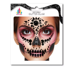 Gesichtsschmuck Totenkopf Mode Schwarze Edelsteine für Erwachsene