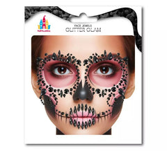 Gesichtsschmuck Totenkopf Mode Schwarze Edelsteine für Erwachsene
