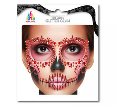 Gesichtsschmuck Totenkopf Mode Rote Edelsteine Erwachsene