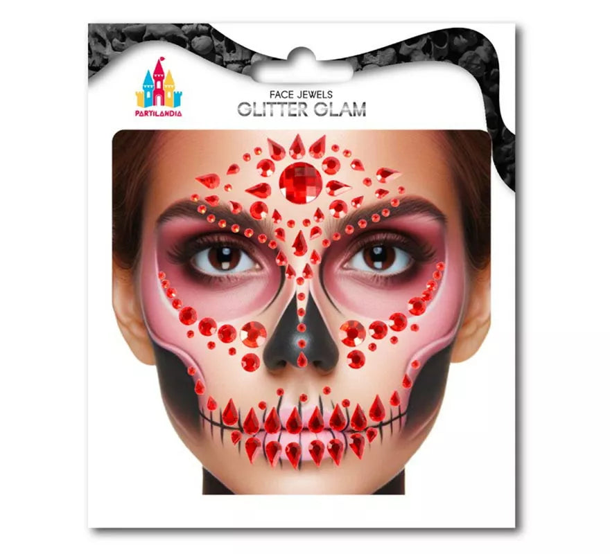 Translation missing: de.Joyas Faciales Calavera Fashion Gemas rojo escarlata adulto