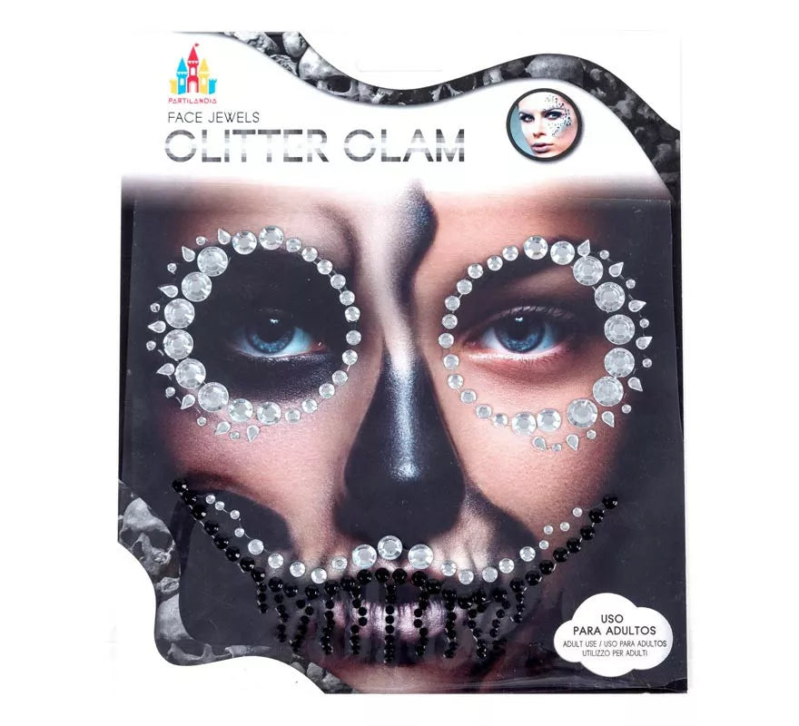 Translation missing: de.Joyas Faciales Calavera Gemas plateadas de Halloween adulto