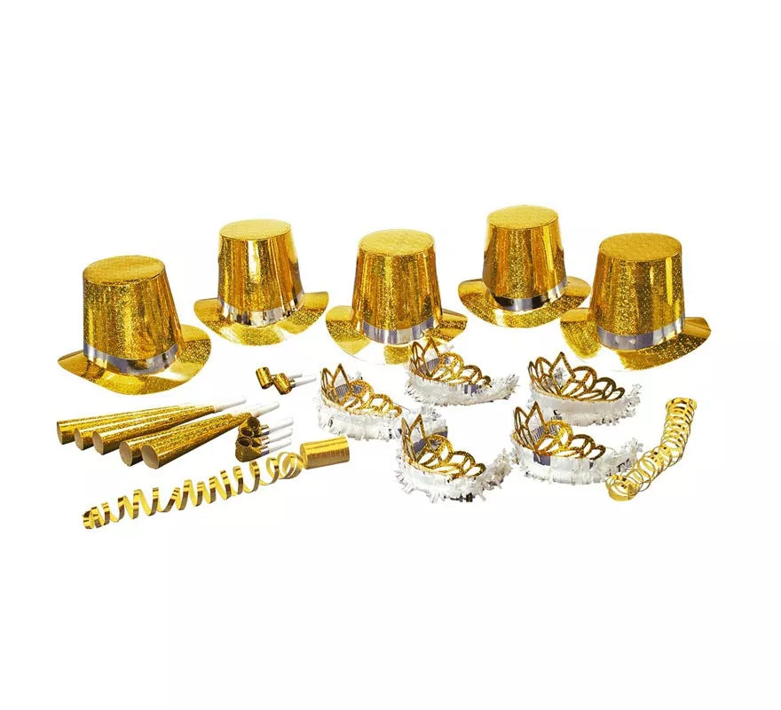 Kit 5 Cotillones Las Vegas Party Holográfico dorado