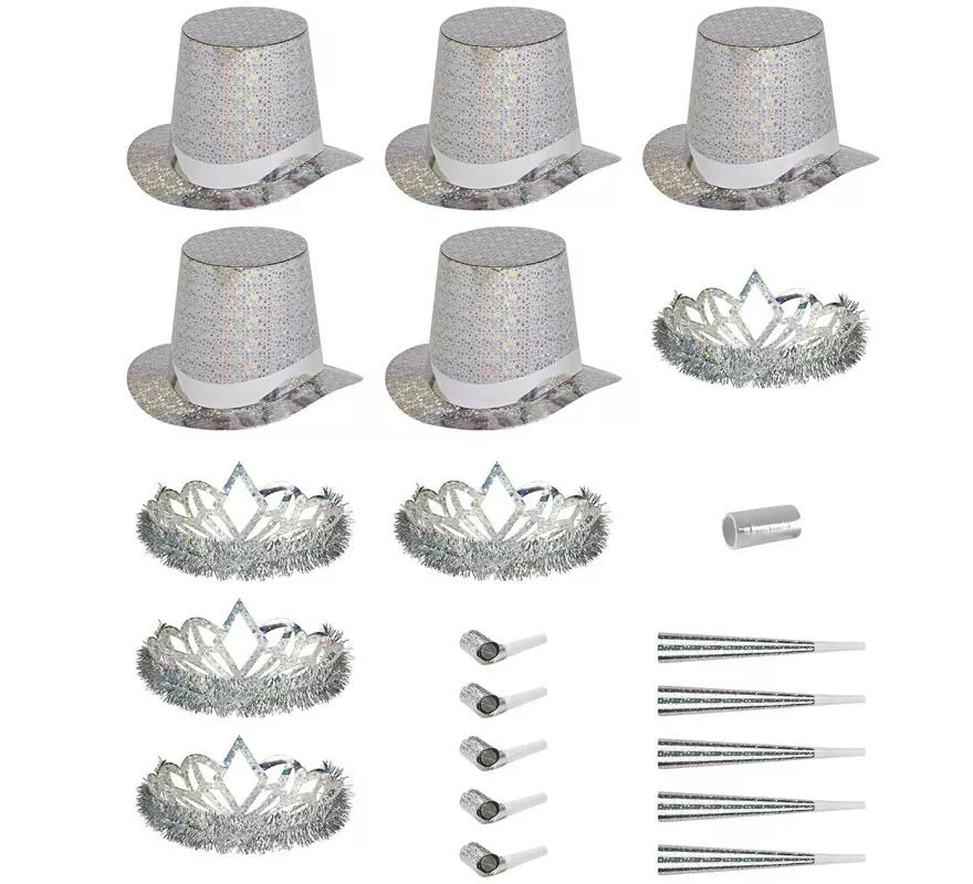 Translation missing: de.Kit 5 Cotillones Las Vegas Party Holográfico plateado