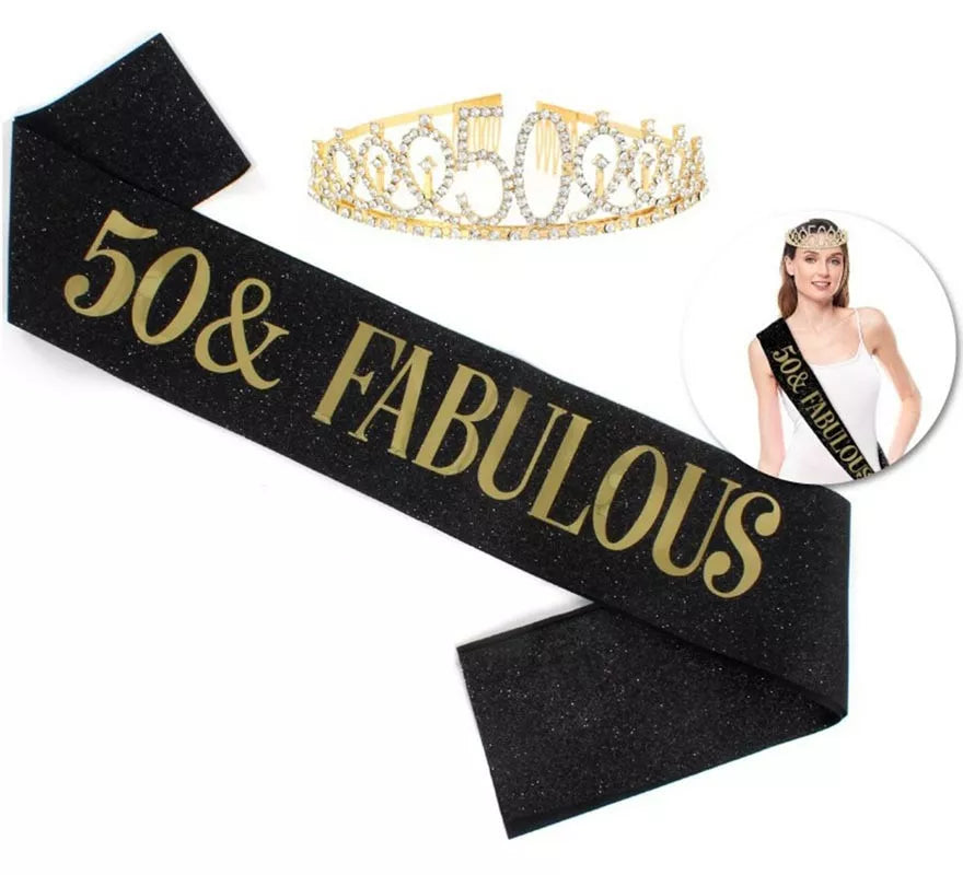 Translation missing: de.Kit 50 Cumpleaños y Fabulosa: Corona y Banda de 160x9,5 cm