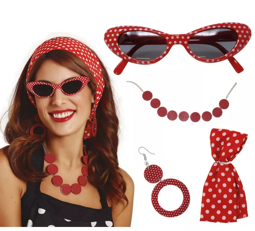 Translation missing: de.Kit Años 50: Cinta cabeza, Gafas, Pendientes y Collar