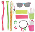 Kit Años 80: 2 Extensiones, Gafas, 2 Pendientes, 4 Collares y 2 Guantes