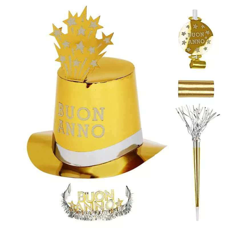Translation missing: de.Kit Cotillón Buon Anno Dorado para 10 personas