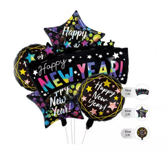 Set mit 5 Happy New Year Folienballons in Schwarz