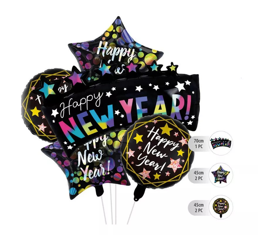 Translation missing: de.Kit de 5 Globos Foil Negros de Happy New Year