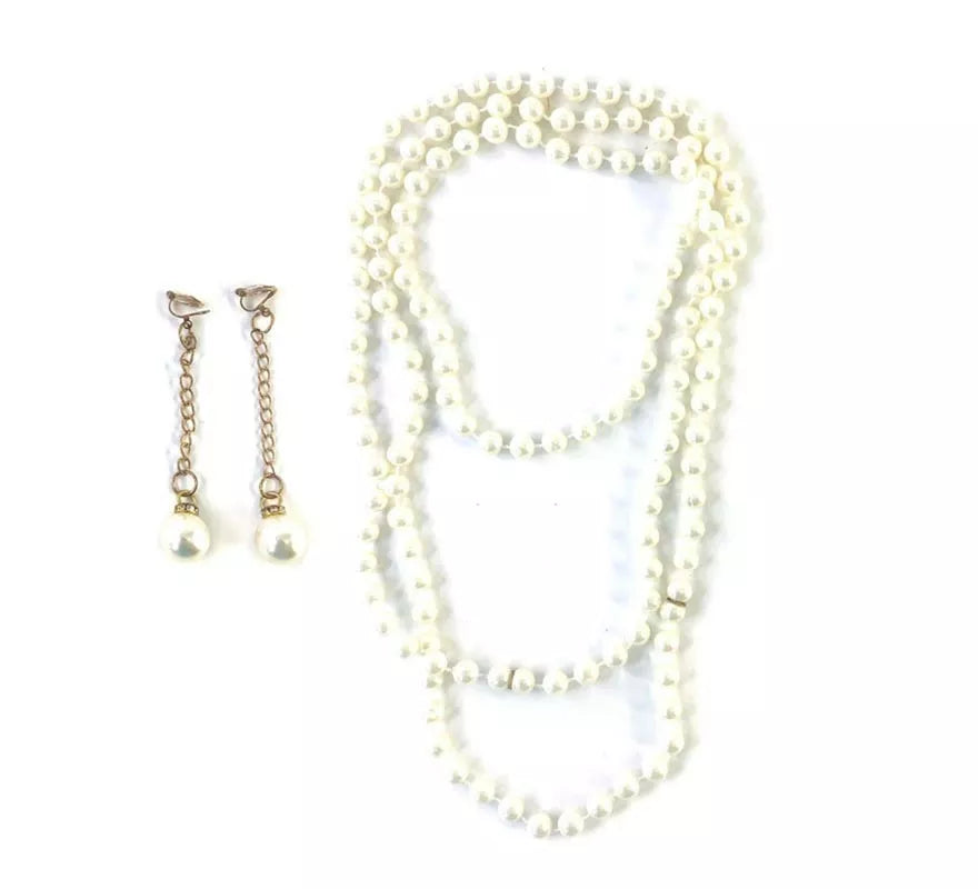 Translation missing: de.Kit de años 20 blanca: Collar de Perlas y Pendientes