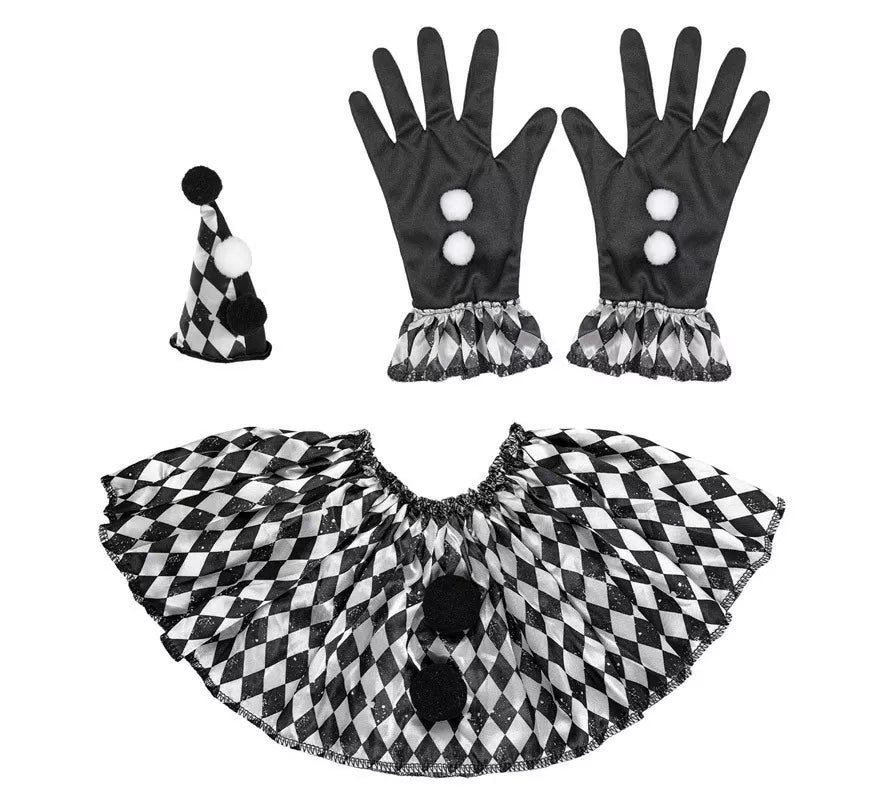 Translation missing: de.Kit de Arlequín Pierrot: Mini Sombrero, Guantes y Gorguera