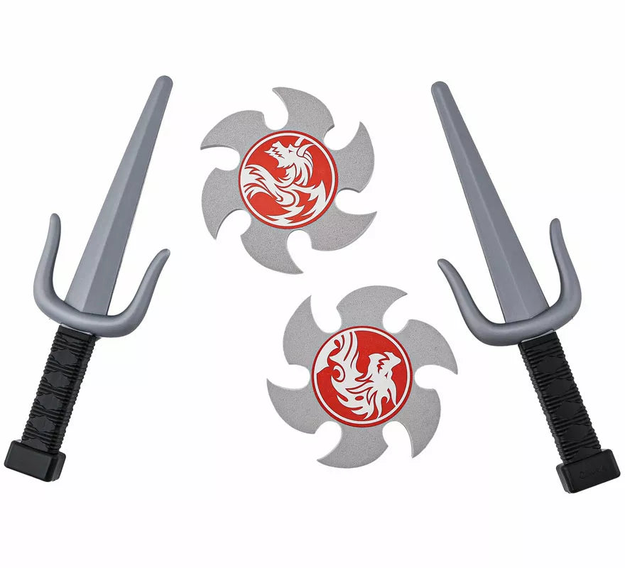 Kit de Armas Ninja: 2 Dagas y 2 Estrellas de plástico