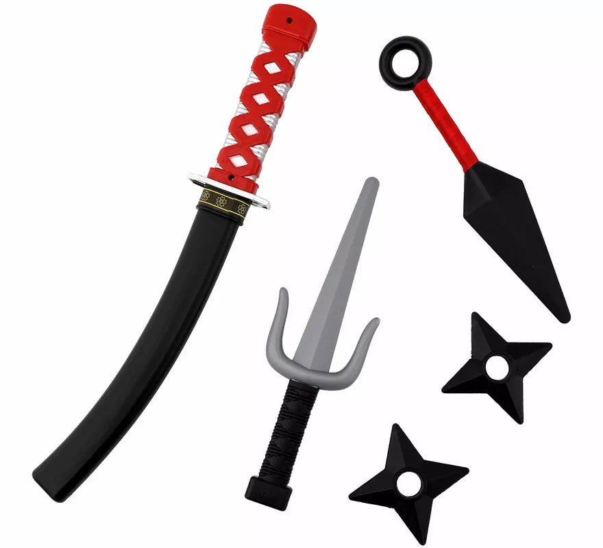 Translation missing: de.Kit de Armas Ninja: Dagas, Kunai, Espada y 2 Estrellas de plástico
