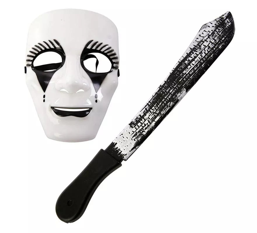 Translation missing: de.Kit de Asesino blanco adulto: Máscara y machete de 18x55 cm