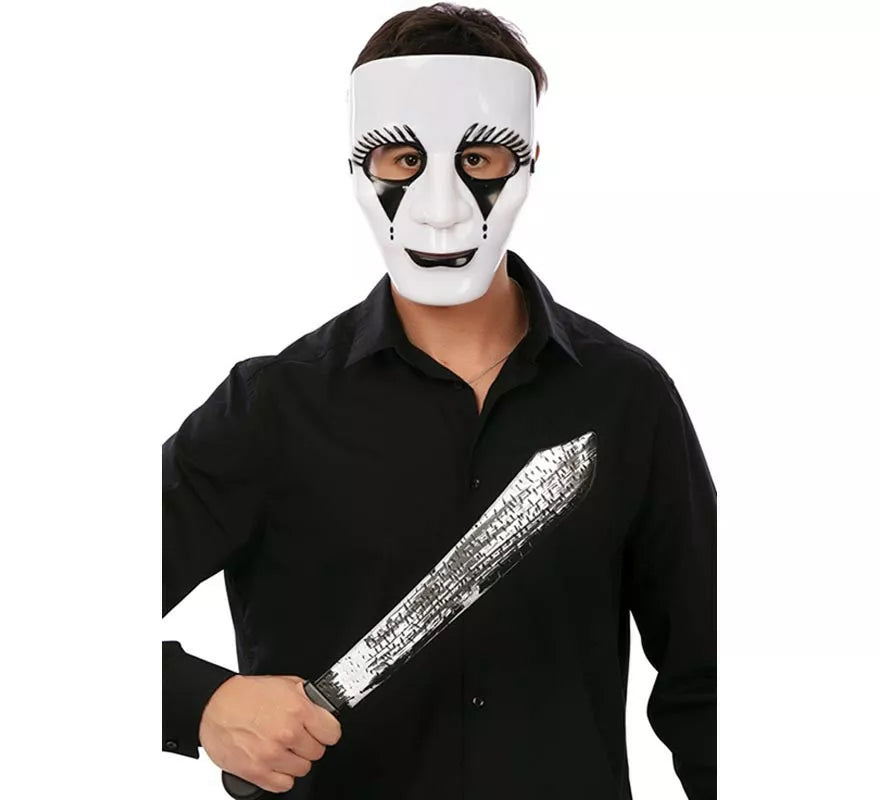 Translation missing: de.Kit de Asesino blanco adulto: Máscara y machete de 18x55 cm